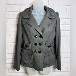 Anne Klein Gray Double Breasted Blazer Jacket Size 2 Classic Tailored